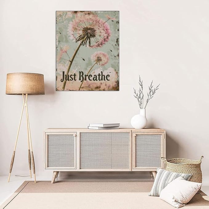 mybisymqq stamping cross stitch kit just breathe, counting cross stitch kit for adult beginners, full line diy cross stitch stitching kit for home decor cross stitch patterns 11.8x15.7 inches