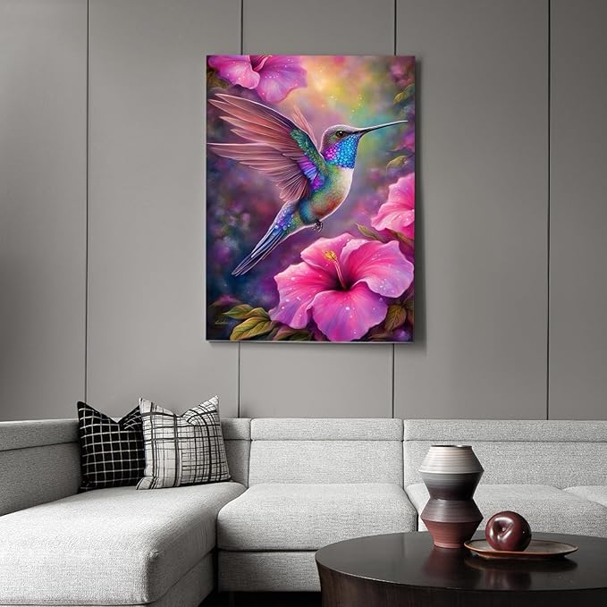 Fountor Hummingbird Diamond Art Kits for Adults, Bird Flower Diamond Painting Kits for Adults Beginners, DIY 5D Round Full Drill Gem Art Crafts Kits for Home Wall Decor 12x16 Inch