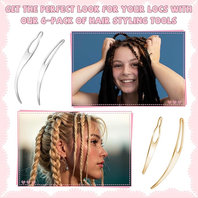 4pcs Sisterlock Retighten Tool for Locs,Metal Crochet Hook Hair Extensions Tool for Hair Repair Dreadlock Tightening