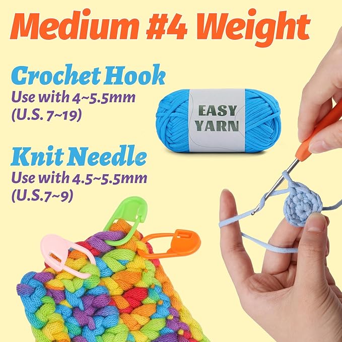 15x50g (26.4Oz) Yarn for Crocheting and Knitting, 15x87yds Beginner Crochet Easy Cotton Yarn for Beginners with Easy-to-See Stitches, Worsted-Weight Medium #4 - Cotton-Nylon Blend