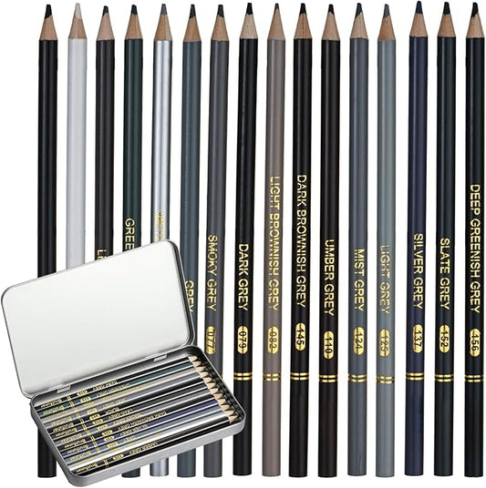 Grey Colored Pencils,Oil Based Wooden Colored Pencil Set for Adults Coloring Books Drawing Sketching Art Supplies