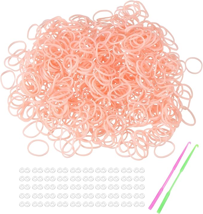 MECCANIXITY 1200 Pcs Loom Rubber Bands Kit with 50 Pcs S-Clips 2-Hooks Rubber Bands Refill Bracelet Making Kits for Weaving DIY Handcrafts Gift, Beige