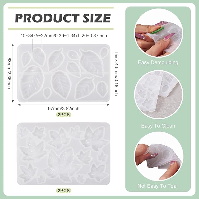 25 Styles Leaf Charms Silicone Molds Resin Mold Assorted Tree Leaves Pendants Resin Casting Molds for Crafts DIY UV Epoxy Summer Spring Earring Keychain Making Supplies