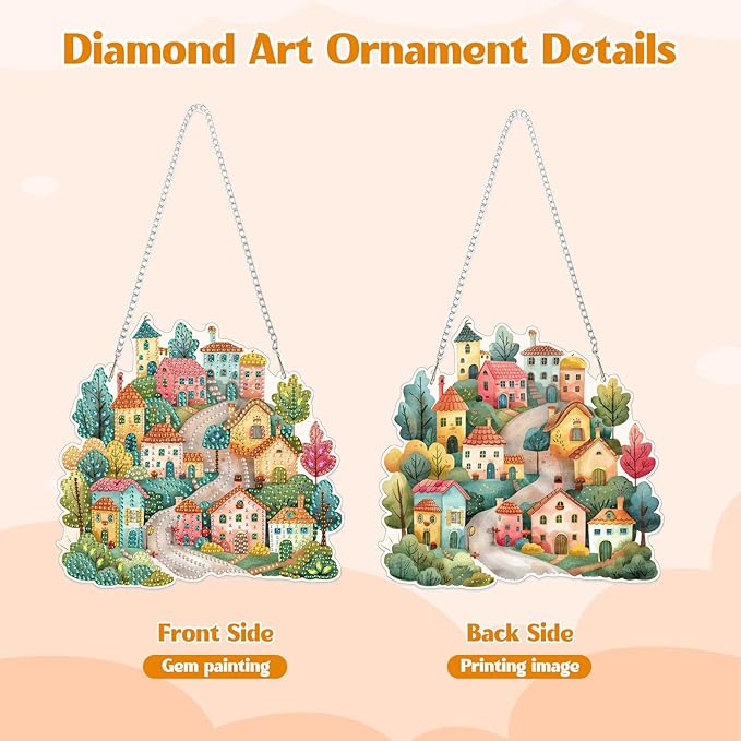 GHHKUD Hanging Diamond Art House Pendants Kits, DIY Hanging Decoration Double Sided Landscape Diamond Pinting Ornaments for Adults Kids Gifts for Home Decor
