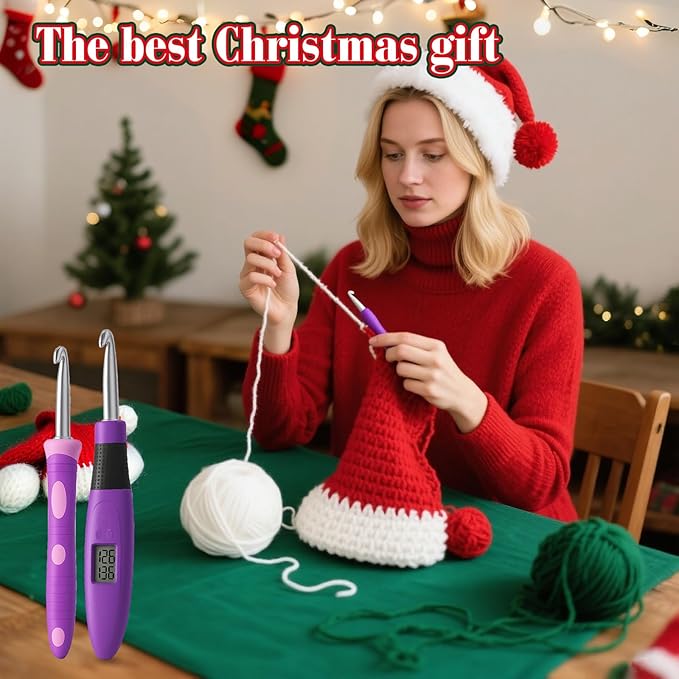 Crochet Hook with 18 Different Size for Stitch & Row Counter Light Up Interchangeable Crochet Needle Ergonomic Crochet Hooks with 2 Levels Light up Crochet Hook Set