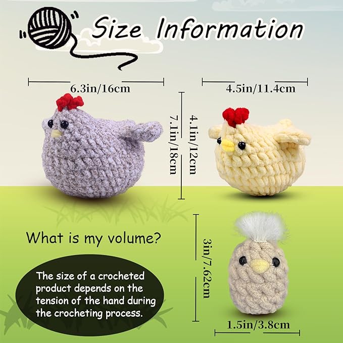Crochet Kit for Beginners,Chicken Crochet Starter Kit with Step-by-Step Video Tutorials,Crochet Animal Kits for Adults,Chicken Crocheting Set Complete Included