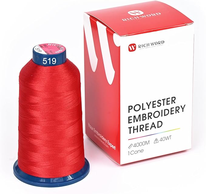 Poolin Embroidery Machine Thread Richword Selected Red 4000M 40WT Polyester Embroidery Thread – Smooth, Strong Single Spool for Home & Commercial Machines 0519