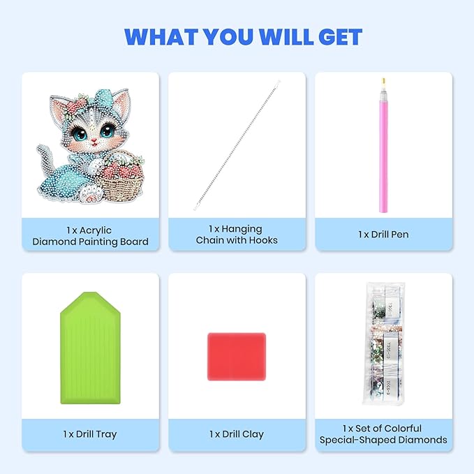 MXJSUA Cat Strawberry Diamond Art Hanging Kits for Adults Beginners, DIY Acrylic Special Shaped Crystal Diamond Gem Drills Pendant Art Painting Ornament for Home Wall Decor Gift 8x8 inch