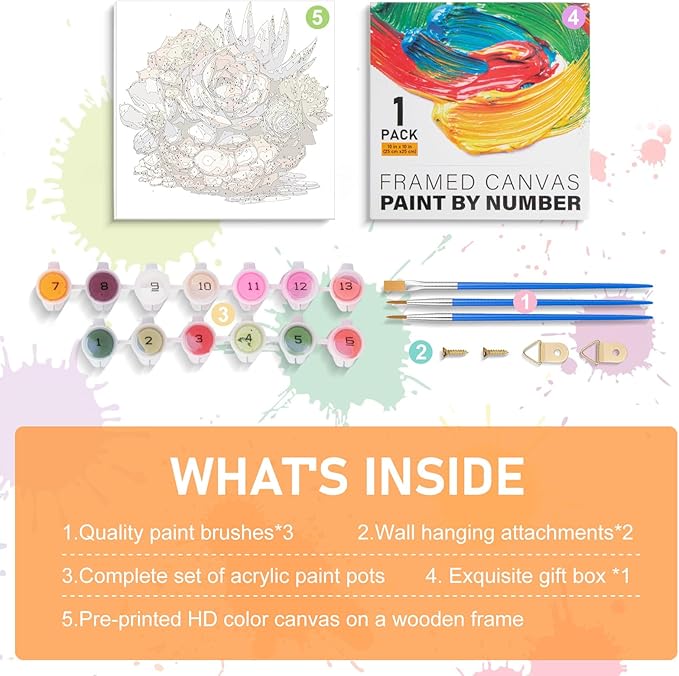 Framed Paint by Numbers Kit for Adults Beginners & Kids Ages 8-12, Sunflower Acrylic Easy Paint by Number with Frame, Watercolor Paint by Number Kits on Canvas Framed (10 * 10 Inch, without Easel)