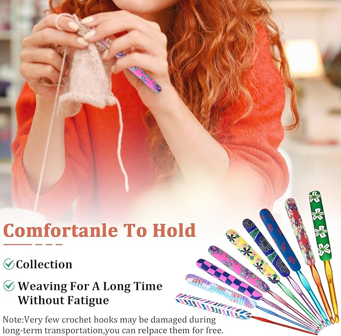 Looen Crochet Hook 9-Piece Set, Ergonomic Soft Grip for Crocheting, Warm Crochet Hooks, Beautiful Knitting and Crochet Supplies, Crochet Kits for Arthritis Patients and Beginner Kids.