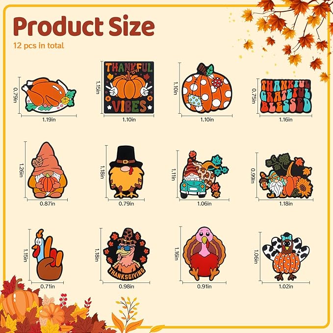 12pcs Thanksgiving Day Silicone Focal Beads for Pens Making Beads for Keychain Shape for Bracelet Necklace Crafts （Thanksgiving Day）