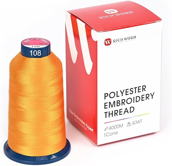 Poolin Embroidery Machine Thread Richword Selected Yellow 4000M 40WT Polyester Embroidery Thread – Smooth, Strong Single Spool for Home & Commercial Machines 0108