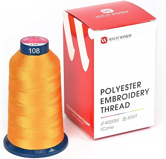 Poolin Embroidery Machine Thread Richword Selected Yellow 4000M 40WT Polyester Embroidery Thread – Smooth, Strong Single Spool for Home & Commercial Machines 0108