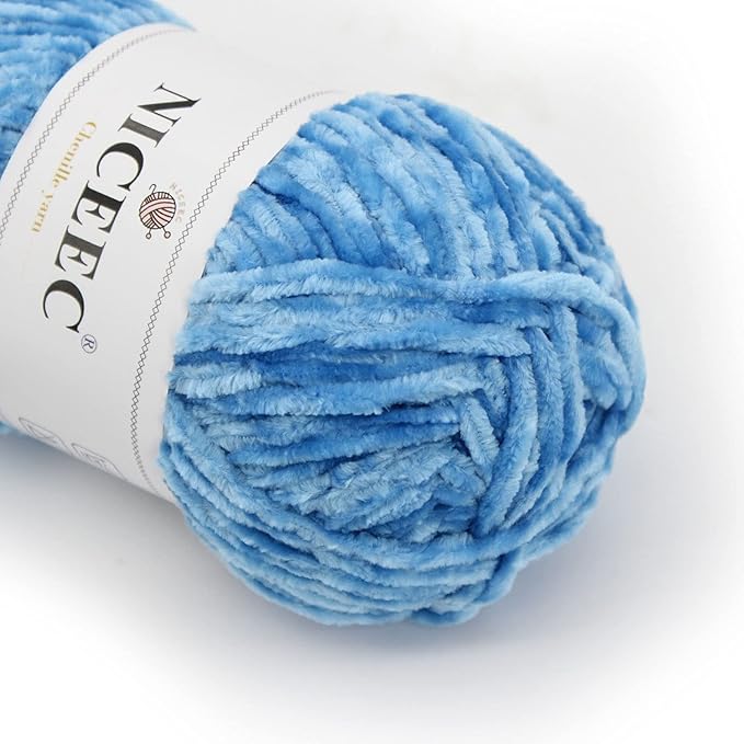 NICEEC 2 Skeins Soft Chenille Yarn Blanket Yarn for Knitting Fancy Yarn for Crochet Weaving DIY Craft Total Length 2×255m (2×279yds, 2×150g)_Blue