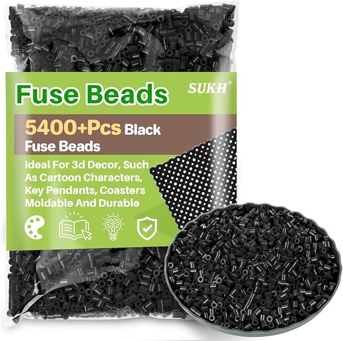 Sukh 5400+Pcs Fuse Beads - Fuse Beads Kit Melty Bulk Iron Bead for Kids Crafts, Ideal for Boys and Girls Christmas Birthday Gifts (Black)