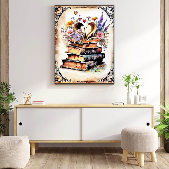 Meothan 5D Diamond Painting Kits for Adults Book Flowers Diamond Art Kits for Adoults, DIY Full Round Paint with Diamond Art Dots Retro Gem Art Painting Crafts for Home Wall Decor 11.8x15.7inch