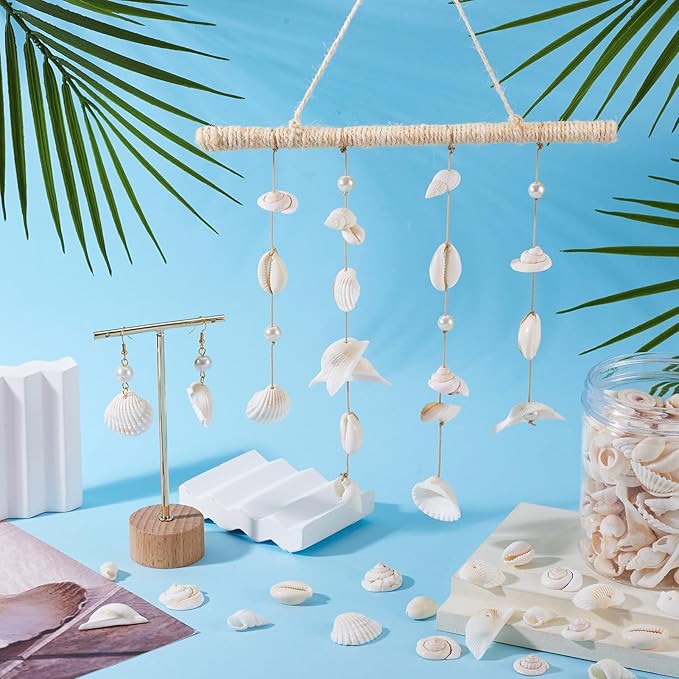 Cheriswelry 210pcs/box 21.5-24.5mm Natural Shell Making Finding Kit Ocean Beach Style Seashell Beads Pendants for DIY Necklace Bracelet Jewelry Making Hole:1.5-1.6mm