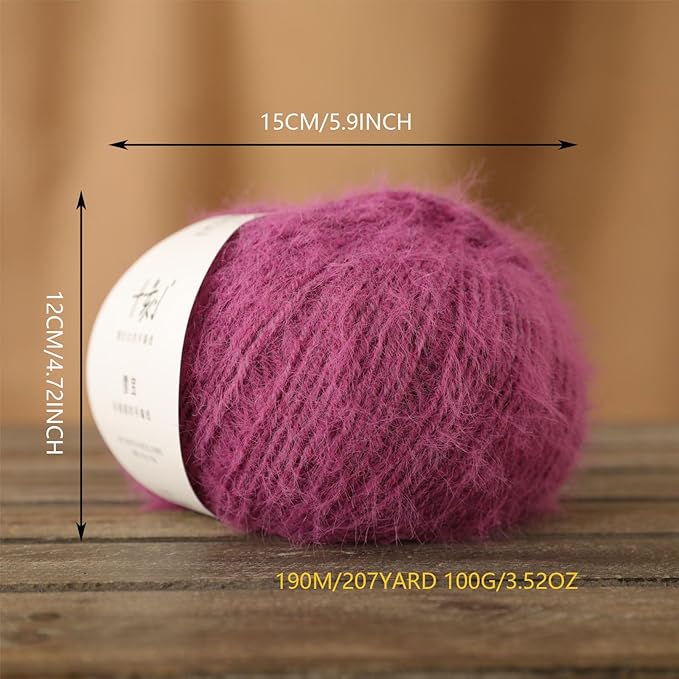 Snowbaby Wool Acrylic Blend Long Pile Yarn,(Worsted) Warm and Luxurious Fuzzy Yarn for Knitting and Crocheting DIY Hats Scarves Sweaters, 2 * 3.52oz/100g 207yds(12-Purple)