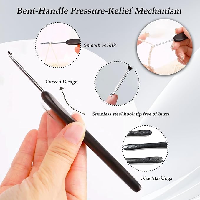 Yarniss 2.0 mm Ergonomic Crochet Hook with Ebony Wood Handle, Hand-Polished Stainless Steel Crochet Needle, Comfortable Crochet Tools with Gift Box