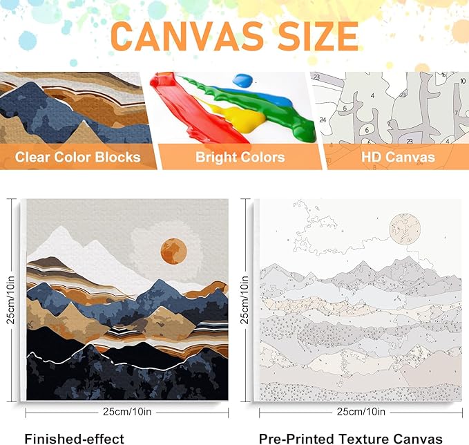 Framed Paint by Numbers Kit for Adults Beginners & Kids Ages 8-12, Abstract Mountain Acrylic Easy Paint by Number with Frame, Paint by Number Kits on Canvas Framed (10 * 10 Inch, without Easel)