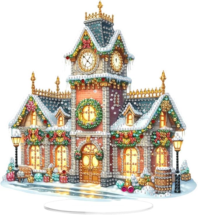LAKEQUILL Christmas Diamond Painting Kits, Tabletop Ornament, Stand Up Diamond Art Desktop Kits for Home Office Decor, New Year Gift - Xmas Auditorium