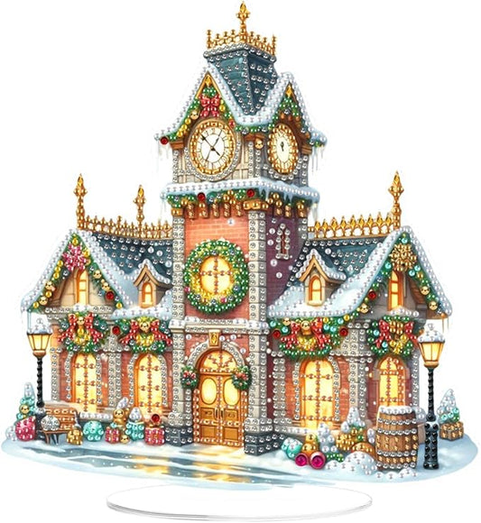 LAKEQUILL Christmas Diamond Painting Kits, Tabletop Ornament, Stand Up Diamond Art Desktop Kits for Home Office Decor, New Year Gift - Xmas Auditorium