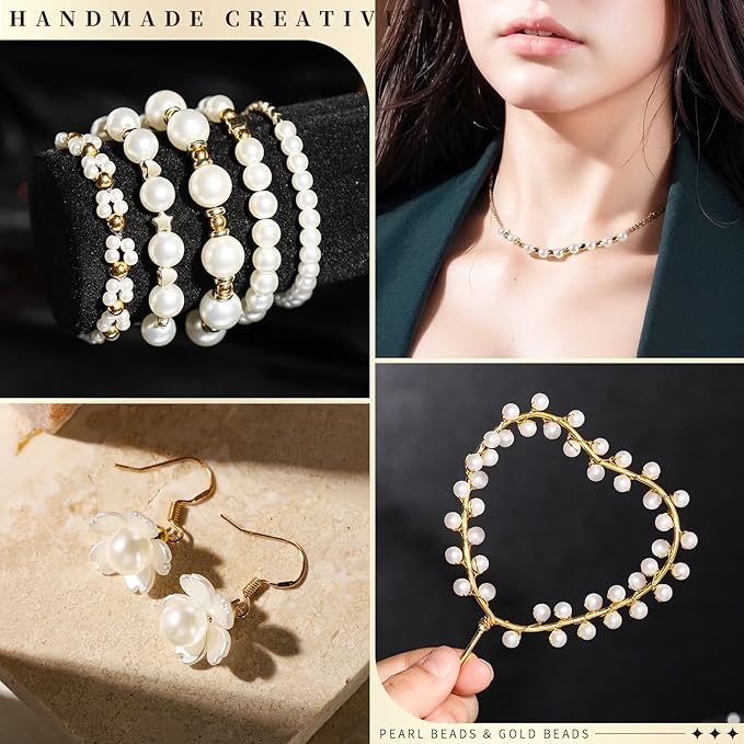leobro pearl beads for bracelets, 720pcs bracelet making kit for adult, bracelet bead kits, small pearl beads and gold beads for bracelets, jewelry making kit