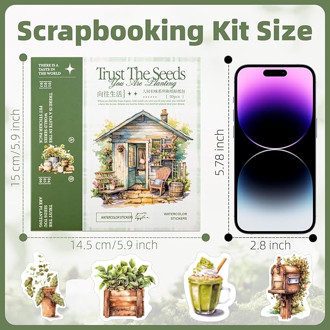 Beautiful Garden Theme Sticker Scrapbooking Supplies for Junk Journal, 50 Sheets Washi Stickers - Vintage Journaling Stickers, Ephemera Sticker Book Pre Cut(TZ-005-005)