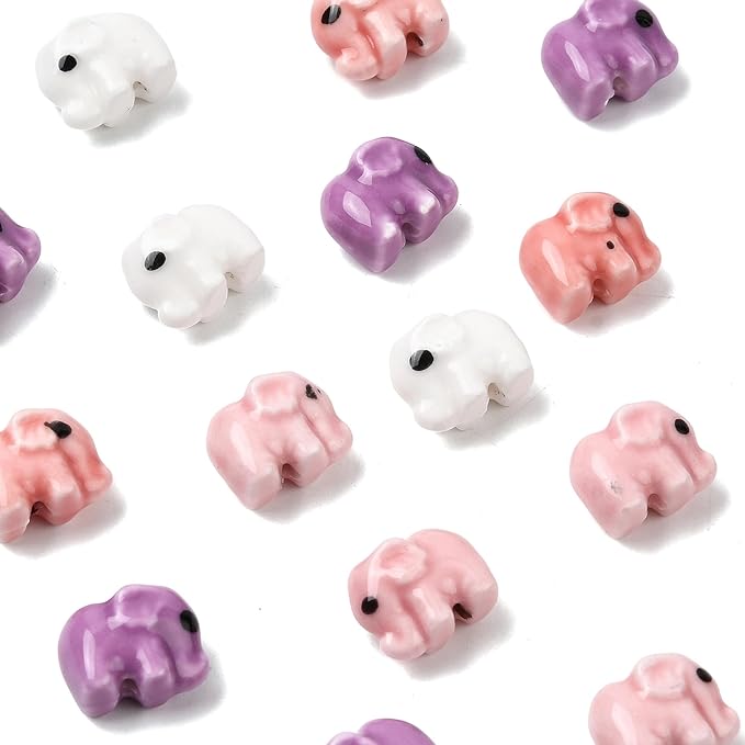 18Pcs Porcelain Ceramic Elephant Beads, 4 Colors Cute Animal Porcelain Loose Spacer Beads for DIY Necklaces Bracelets Crafts Supplies Jewelry Accessories