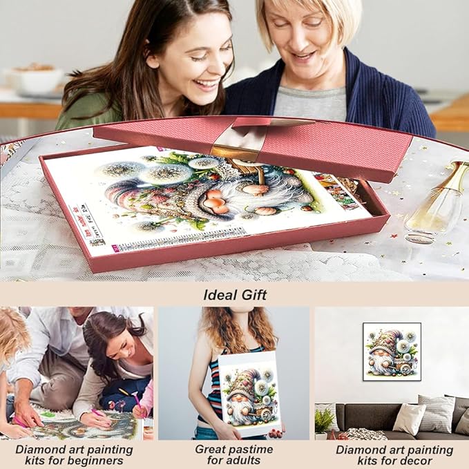 hill froeistung Gnome Diamond Art Painting Kits for Adults,Dandelions Diamond Painting Kits for Beginners,Trolleys Diamond Art Kits for Home Decor12×12inch