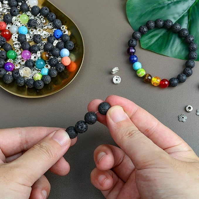 SONGIN 396Pcs Lava Beads, 8mm Natural Black Volcanic Rock Stone Chakra Round Beads for Diffuser Essential Oils Yoga Bead Bracelets DIY Jewelry Making Supplies