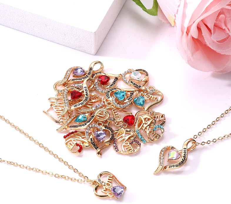 18/20PCS Mama Charms for Jewelry Making Rhinestone Heart Birthday Mother’s Day Charms Letter Mama Mom Pendants for Necklace Bracelet Making DIY Crafts