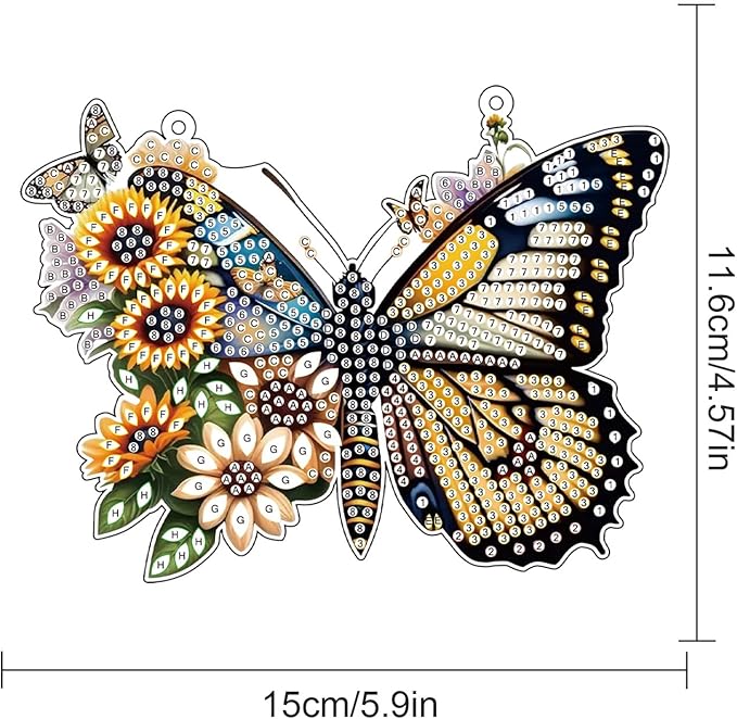 AiYuanzsh Butterfly Diamond Painting Kit Ornament with Hanging Chain DIY Diamond Art Hanging Pendant Paint by Number Stained Glass Wall Art for Adults Acrylic Crystal Hanging Home Wall Decor Gift