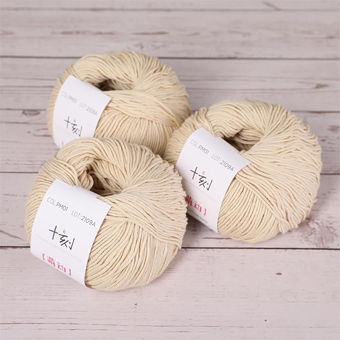 Fine Weight Knitted and Crocheted Cotton Yarn, 100% Long Staple Cotton Yarn, Baby Sports, 2 Packages of 100g/3.52oz (Per Skein 50g/162yards) - Apricot White