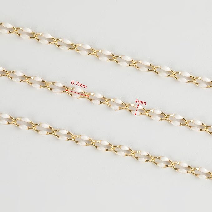 White Enamel Cable Chain Customize Necklace DIY Jewelry Chain Roll, 2 Meters Gold Plated Brass Chain with Jump Rings and Lobster Clasps