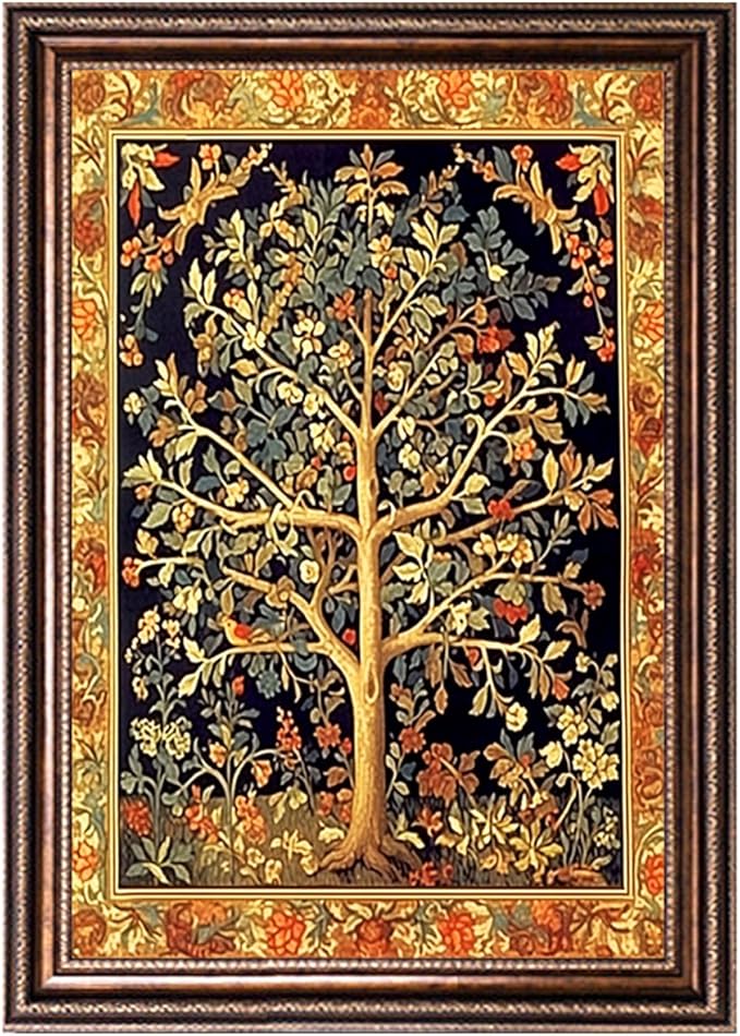Zhenqing William Morris Tree of Life Cross Stitch Kit - 28x38cm 11CT Botanical Tapestry with Pre-Sorted Threads & Gold-Eye Needles(68556)