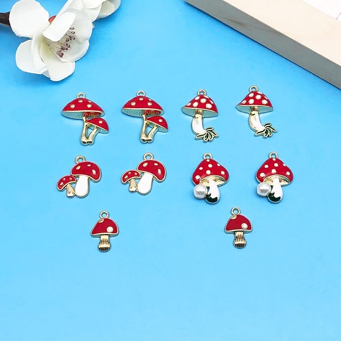 Youdiyla 20pcs Alloy enamel mushroom set series Pendant Jewelry Making DIY Keychain Earrings Pendant Various Design Charms for Jewelry Making Bracelets Necklace (SN463)
