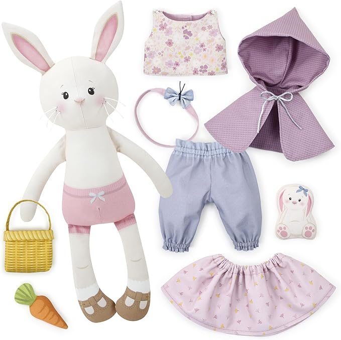 Doll Sewing Panel for Intermediate Skills - with Video Instructions - Cut & Sew Fabric Panel Doll with Clothes: Dress Me Bestie Bibby Bunny