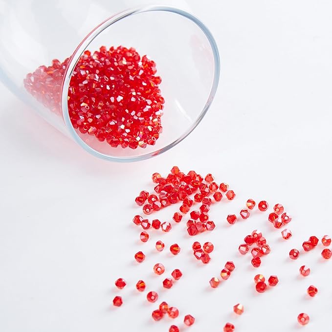 laopottbeads 1200pcs red 3mm bicone crystal beads for jewelry making – faceted glass beads for diy bracelets, necklaces, earrings, suncatchers, crafts, and loc sprinkles