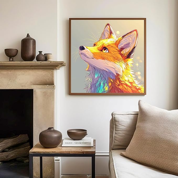 Fox Paint by Numbers Kit for Kids with Frame, Fox Paint by Numbers for Kids Ages 4-8-12, DIY Bird Acrylic Oil Painting for Home Wall Art Decor Gift 7.8x7.8 inch (with Frame Easel)
