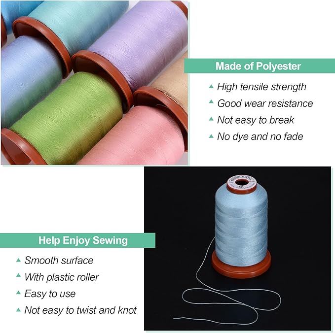 uxcell 40D/2 Sewing Thread 1100 Yards Polyester Household Sewing String Hand Stitching Polyester Cord for Clothing Stitching Shoe Bag Repairing DIY Craft Sky Blue