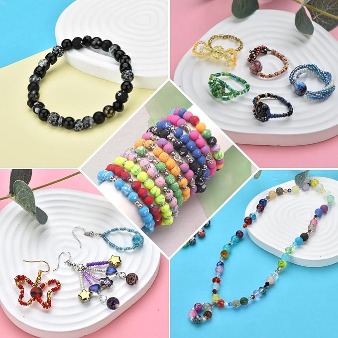 200pcs 8mm Crystal Beads for Jewelry Making Adults, 10 Colors Bracelet Beads Gypsy Polka Dot Round Glass Beads for DIY Bracelets Earrings Necklaces Crafts