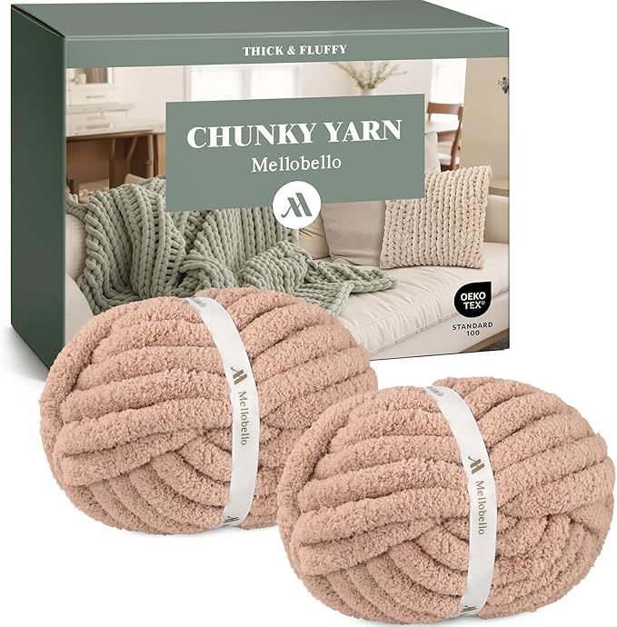Jumbo Chenille Chunky Yarn for Crocheting - Super Bulky Fluffy Chunky Yarn for Hand Knitting - Extra Thick Soft Blanket Big Yarn 2 Jumbo Pack (27yds,8 oz Each Skein)