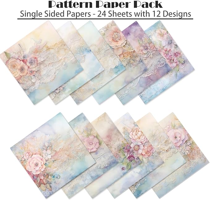 YASMEN Flowers Scrapbook Paper Pad, 6x6 Single-Sided Valentine Cardstock Paper Pad for Card Making, Journals, Planner, DIY Envelopes, Greeting Cards, Decorative Art Craft -24 Sheets