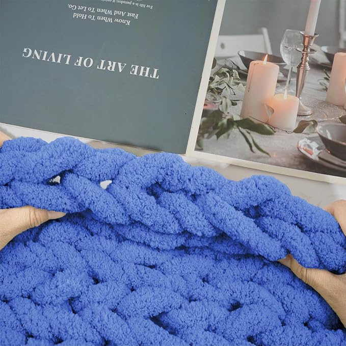 Chunky Yarn for Hand Knitting and Blankets – Super Soft Jumbo Chenille Yarn Pack for Crocheting, Bulky DIY Projects, 8 Skeins(Country Blue)