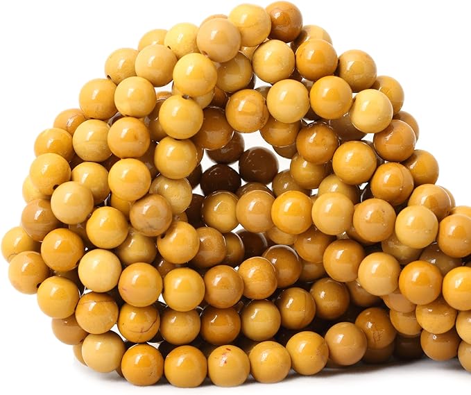 cheavian 45pcs 8mm natural yellow moonkaite jasper gemstone smooth surface round loose beads for jewelry making 1 string 15 inches