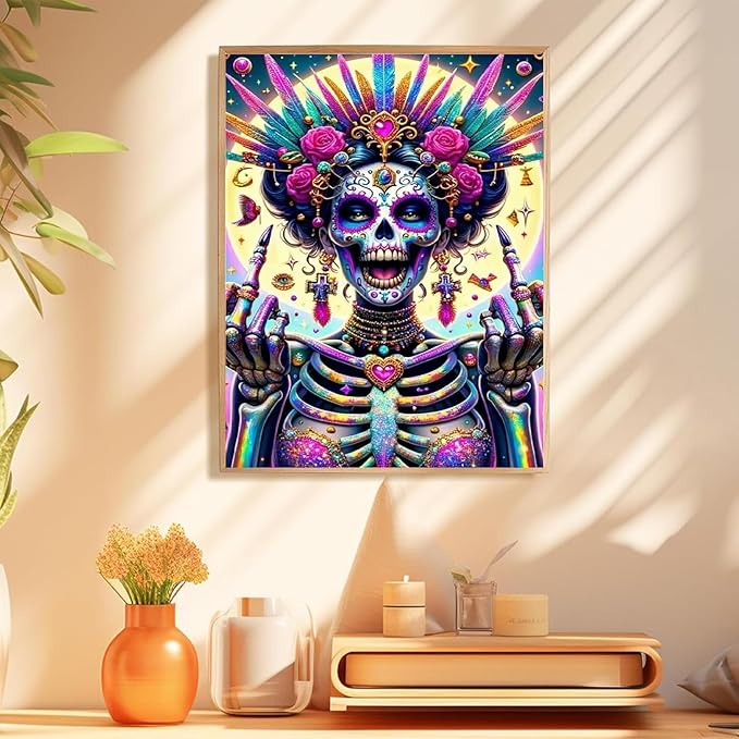 hkejoi Skeleton Paint by Numbers Kit for Adults Beginners, Skull Paint by Number for Adults, Painting by Number DIY Crafts Acrylic for Gift Home Decor 16x20 in