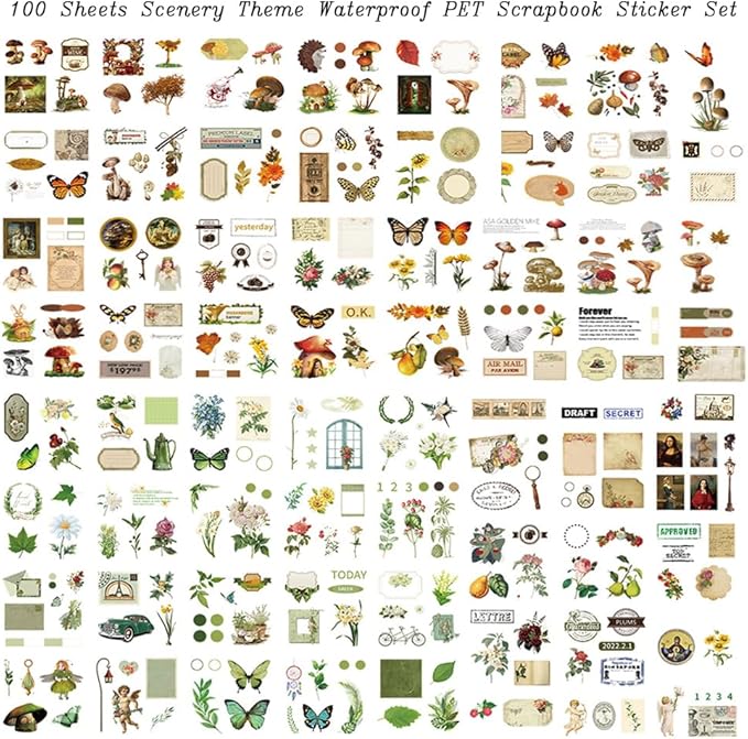 510PCS Scrapbook Kits for Adults, Vintage Aesthetic Journaling Stickers Ephemera for Junk Journal Supplies, 100 Sheets Diecut PET Scarpbook Stickers for Scrap Booking Supples, Bujo, DIY Crats Ars