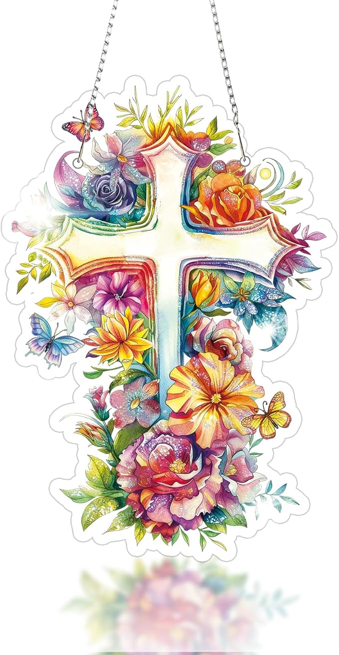Roneenz Diamond Painting Kits Hanging Pendant, Floral Christ Hanging Diamonds Art kit for Adults, Special Shaped DIY 5D Art Window Decor, Home Garden Room Decor Gifts for Women and Girls