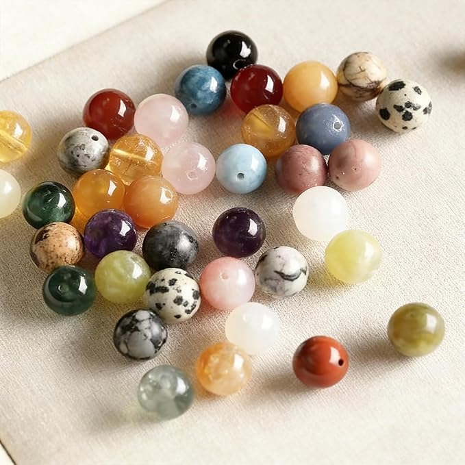 Natural Stone Beads Gemstone Beads for Jewelry Making - 8mm Round Loose Beads for Bracelets(44-47pcs, Green Woodgrain Stone)